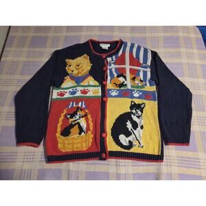 Vintage Alexandria Bartlett Cat Cardigan The Eagle's Eye Knit Sweater Large 90s